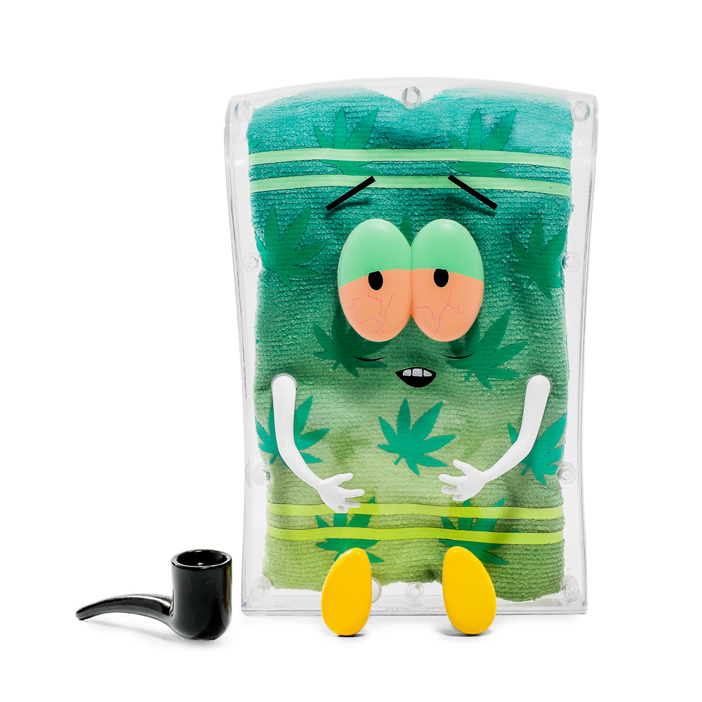 South Park Stoned Towelie with Pipe Glow-in-the-Dark Pot Leaf 8” Art Figure - 420 Edition - Kidrobot.com Exclusive