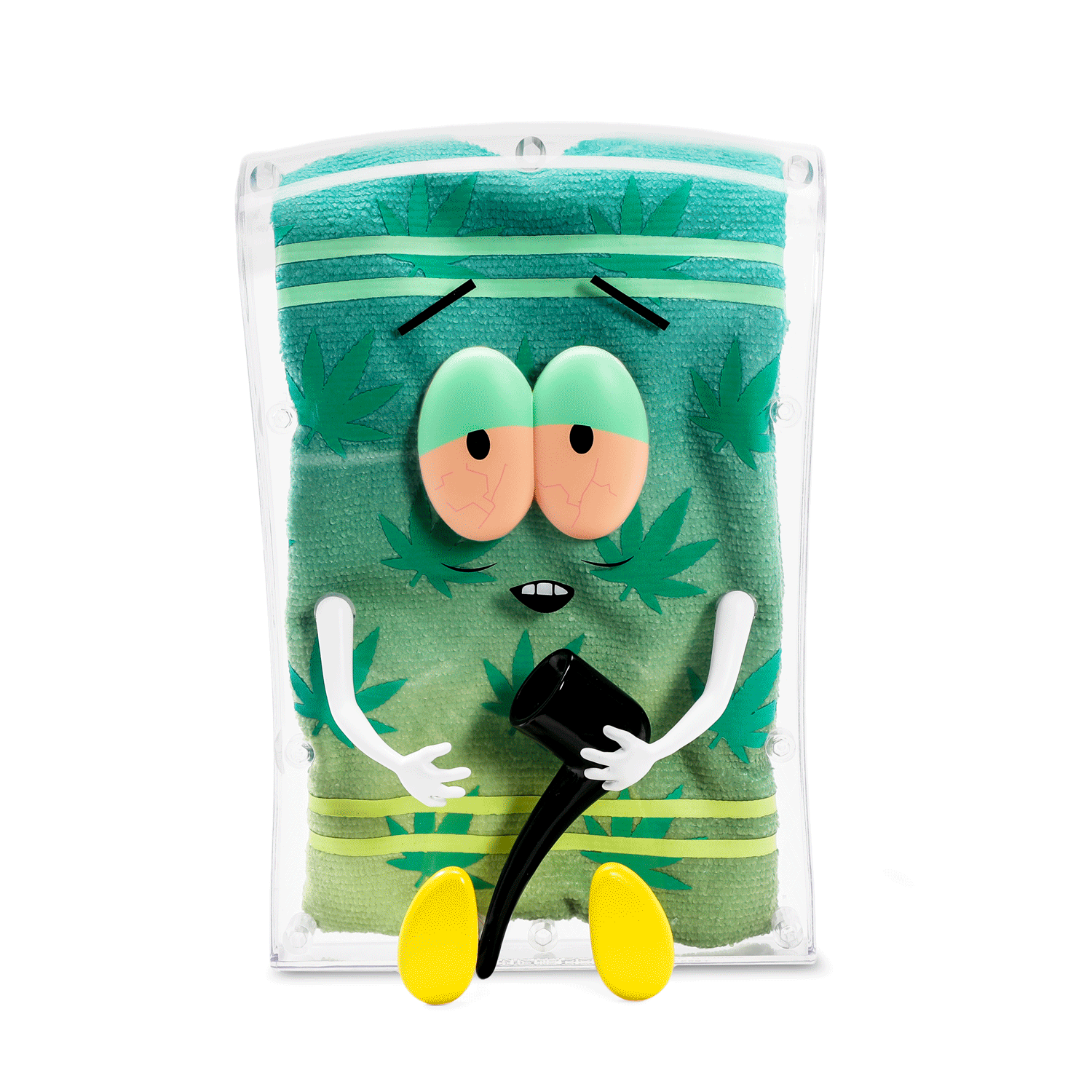 South Park Stoned Towelie with Pipe Glow-in-the-Dark Pot Leaf 8” Art Figure - 420 Edition - Kidrobot.com Exclusive