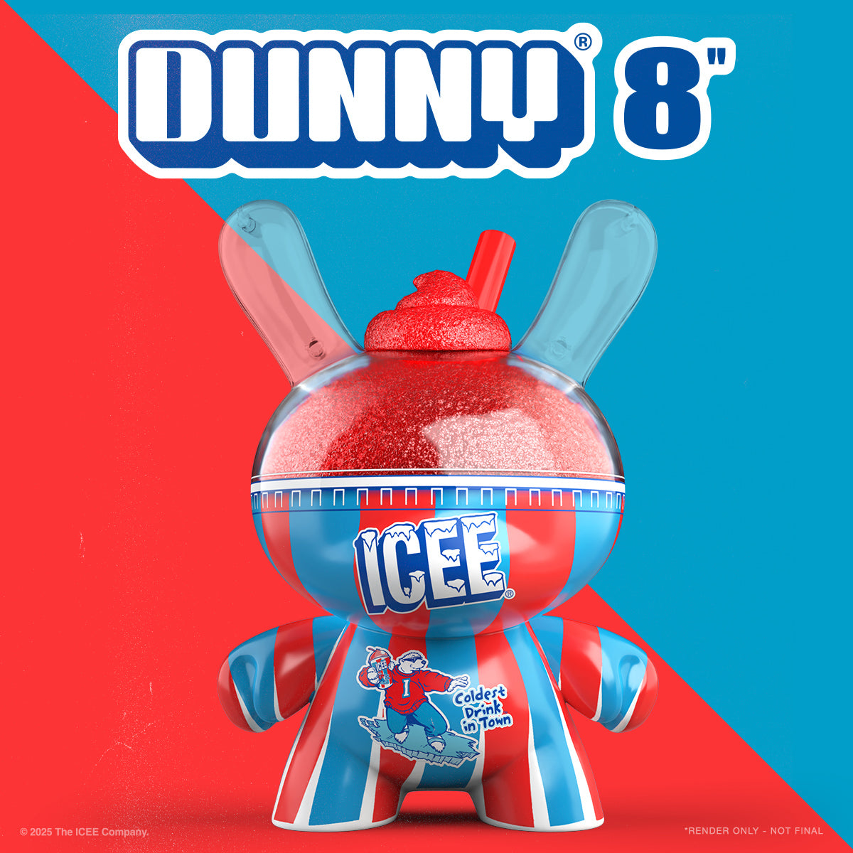 Cherry ICEE 8-inch Dunny art figure by Kidrobot and ICEE, featuring a colorful, stylized ice cream-themed collectible toy.