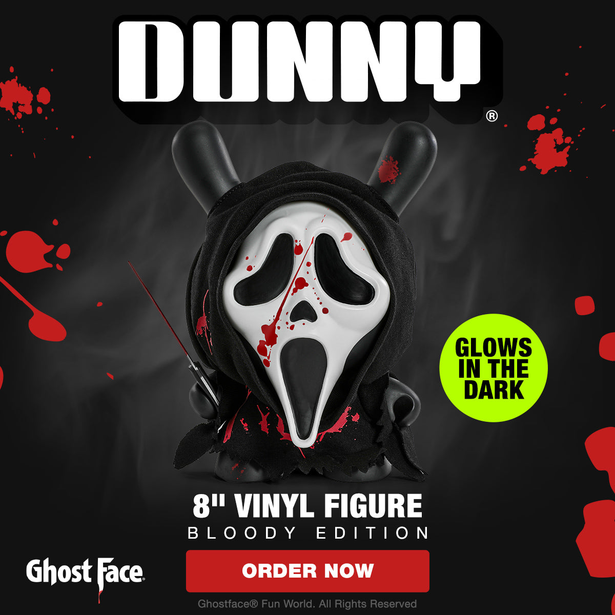 Ghost Face 8" Dunny Glow-in-the-Dark Vinyl Art Figure - Bloody Edition - Kidrobot