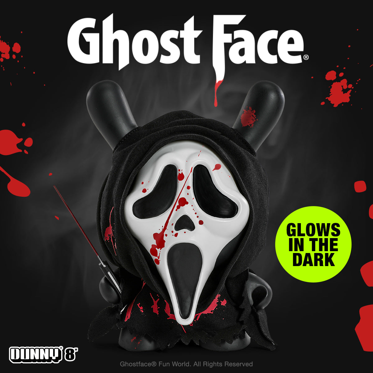 Ghost Face 8" Dunny Glow-in-the-Dark Vinyl Art Figure - Bloody Edition - Kidrobot
