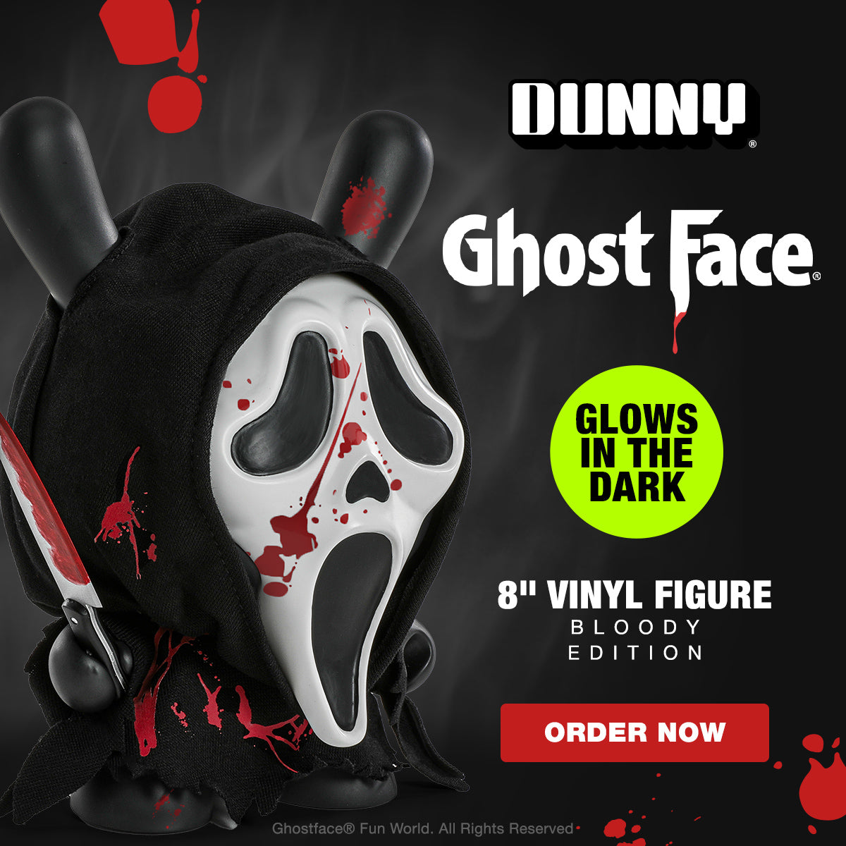 Ghost Face 8" Dunny Glow-in-the-Dark Vinyl Art Figure - Bloody Edition - Kidrobot