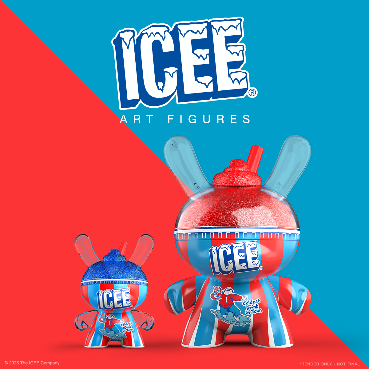 Kidrobot & ICEE® Dunny Art Figures - Cherry 8" Edition and Blue Raspberry 3" Edition on Kidrobot.com