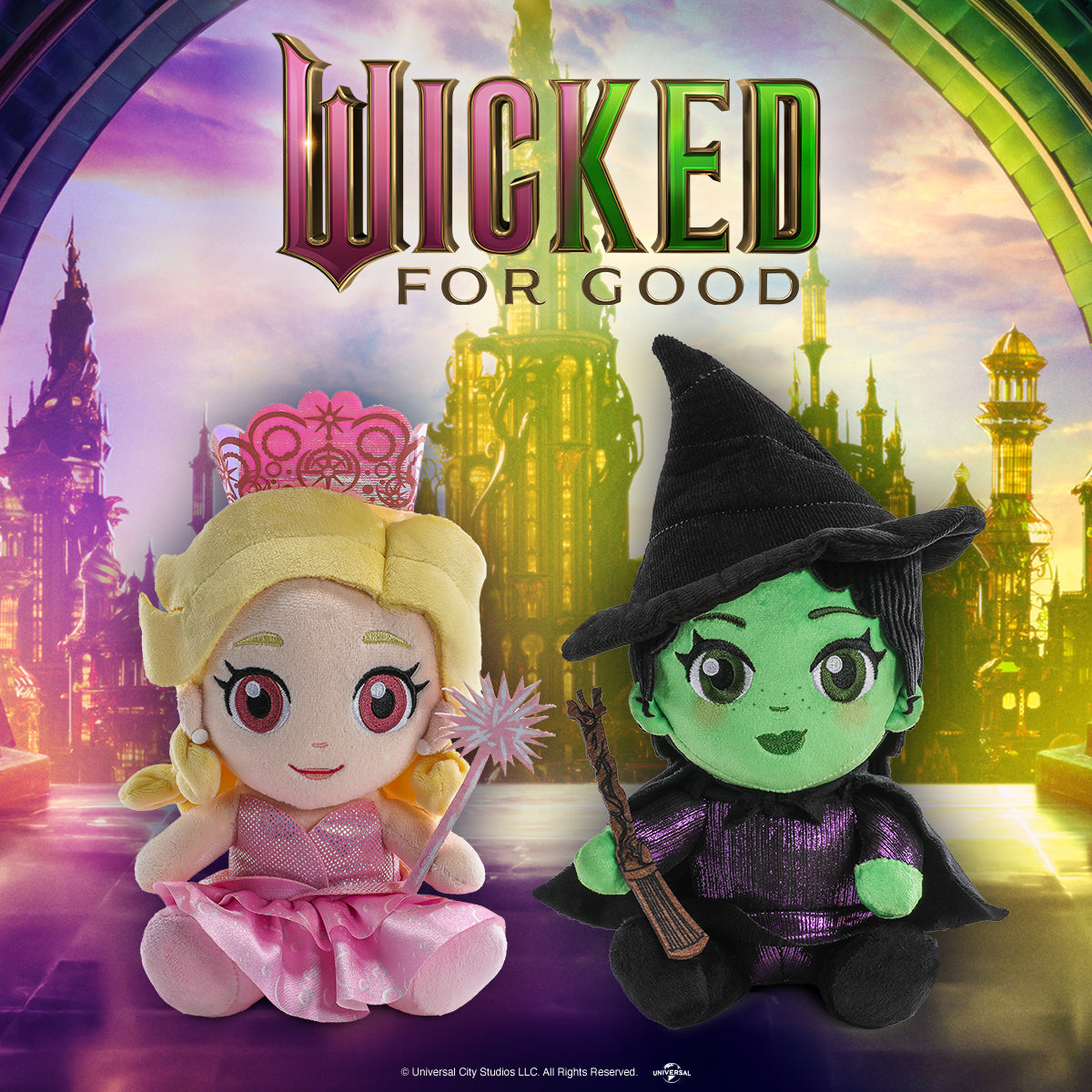 Wicked plush bundle featuring Glinda and Elphaba Phunny plush toys from the Wicked brand, soft and detailed character plushies.