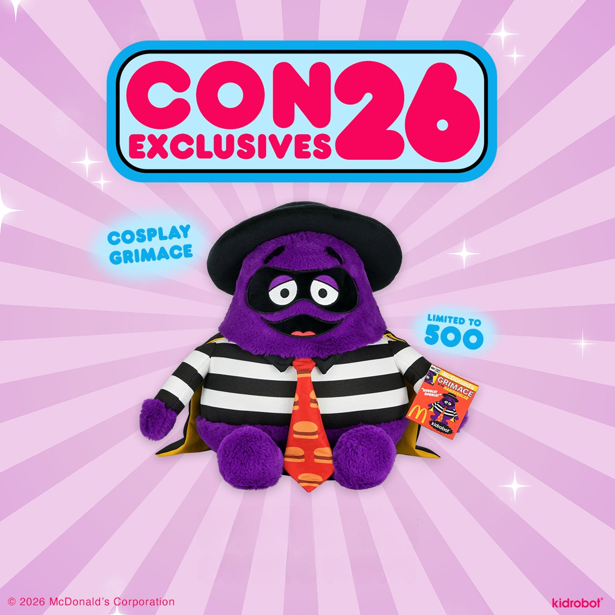 2026 CON EXCLUSIVE: McDonald's - Grimace in Disguise Large Plush (Limited Edition of 500) on Kidrobot.com