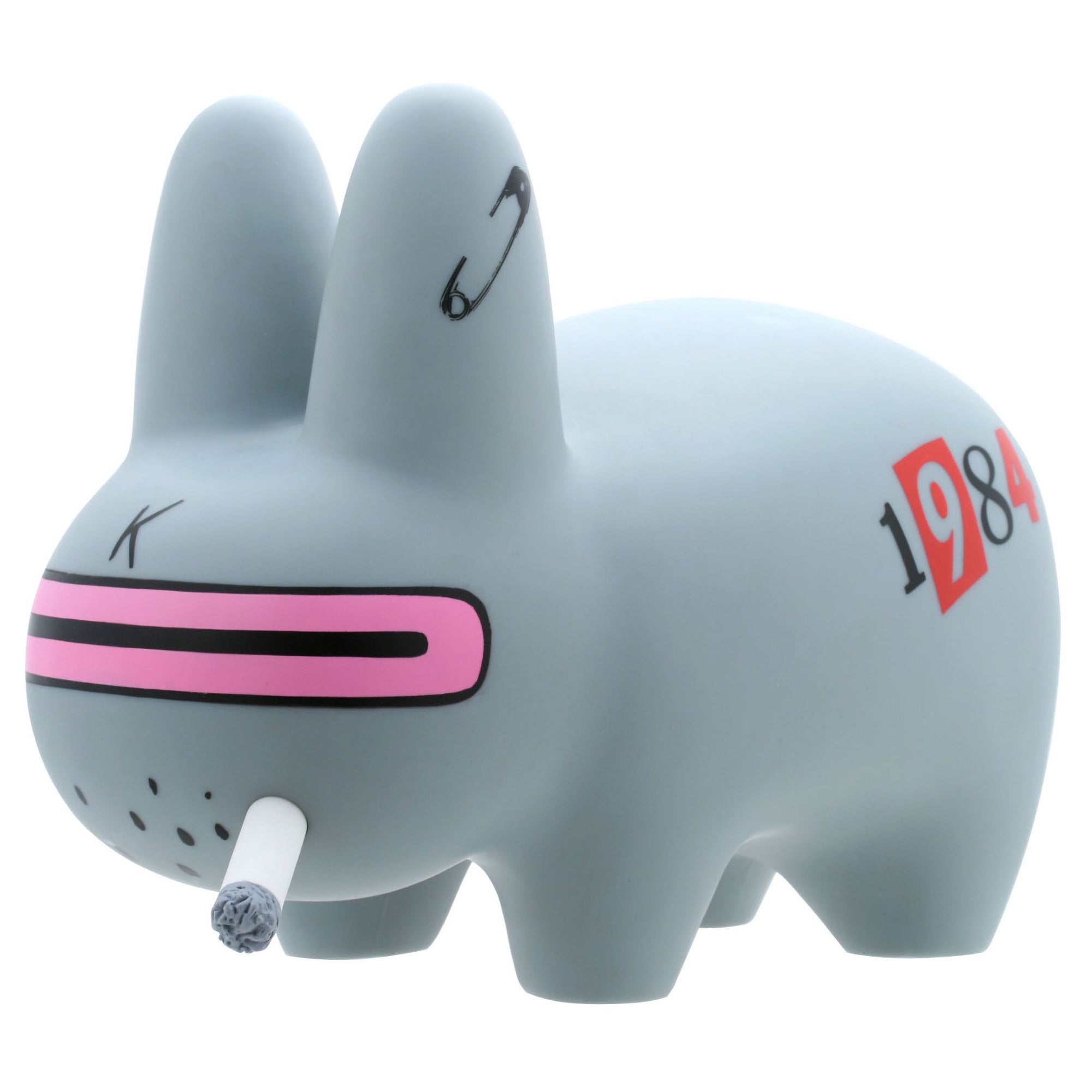 1984 Kidrobot Smorkin' Labbit 10-inch vinyl figure with a smoking mouth and bold design, standing upright on a plain background.