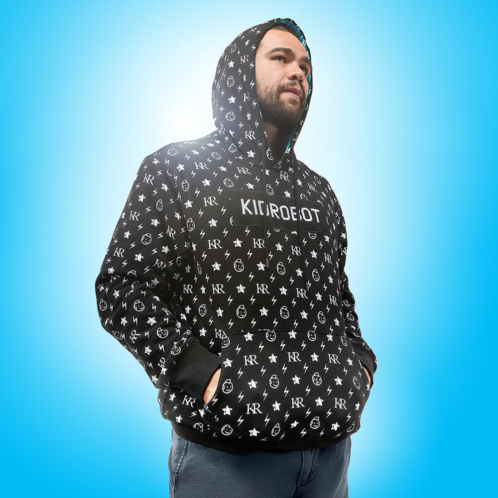 Kidrobot Signature Hoodie in large size, limited edition 2023 con exclusive, with distinctive design and apparel branding.