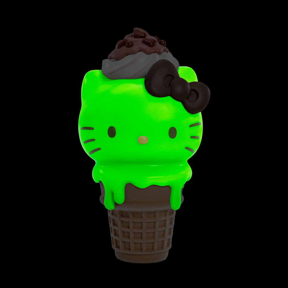 Hello Kitty Ice Cream Cone vinyl art figure by Sanrio, glow-in-the-dark Matcha and Chocolate edition, limited to 500 pieces.