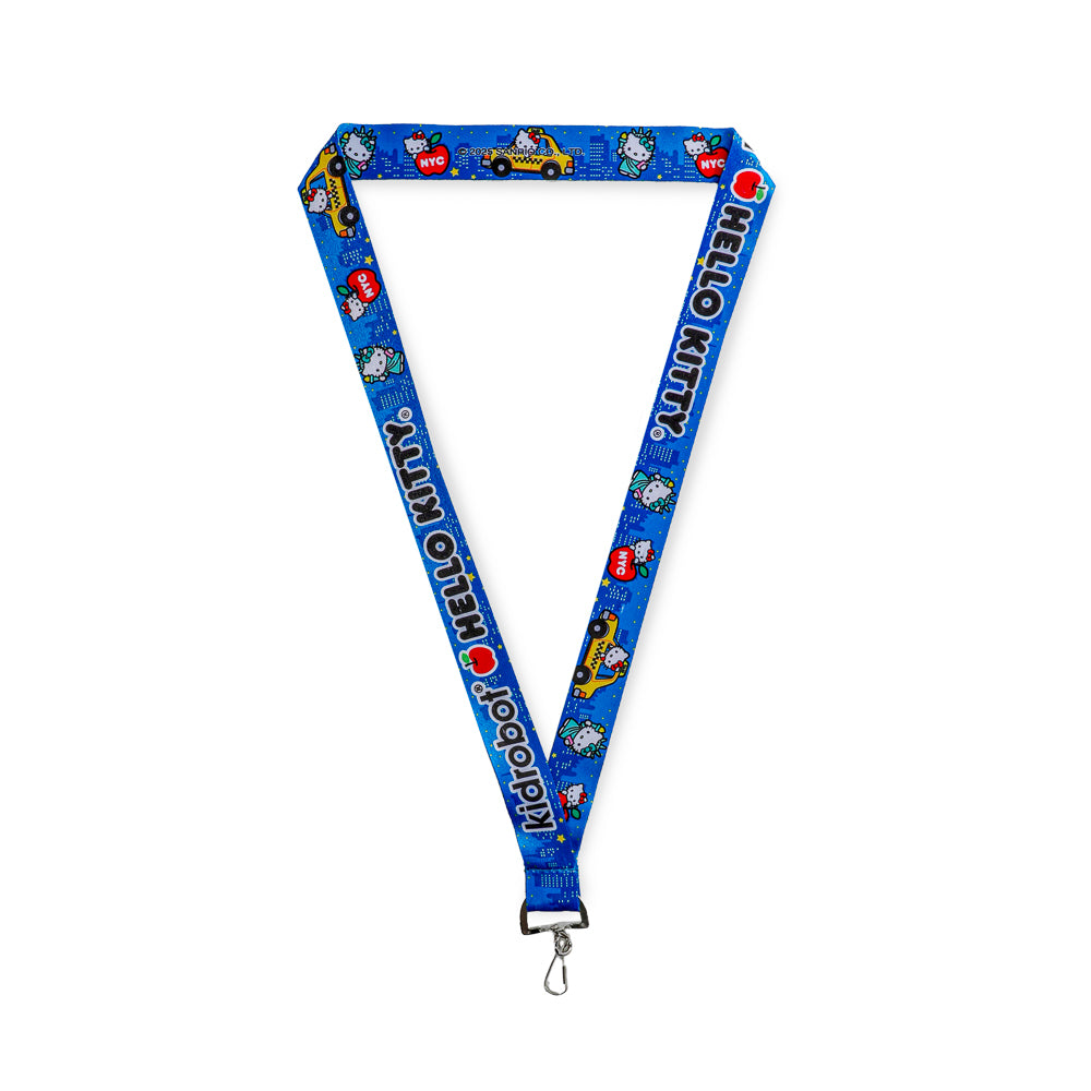 Hello Kitty NYC enamel pins and lanyard set by Sanrio, limited edition 2025 con exclusive with colorful Hello Kitty designs.