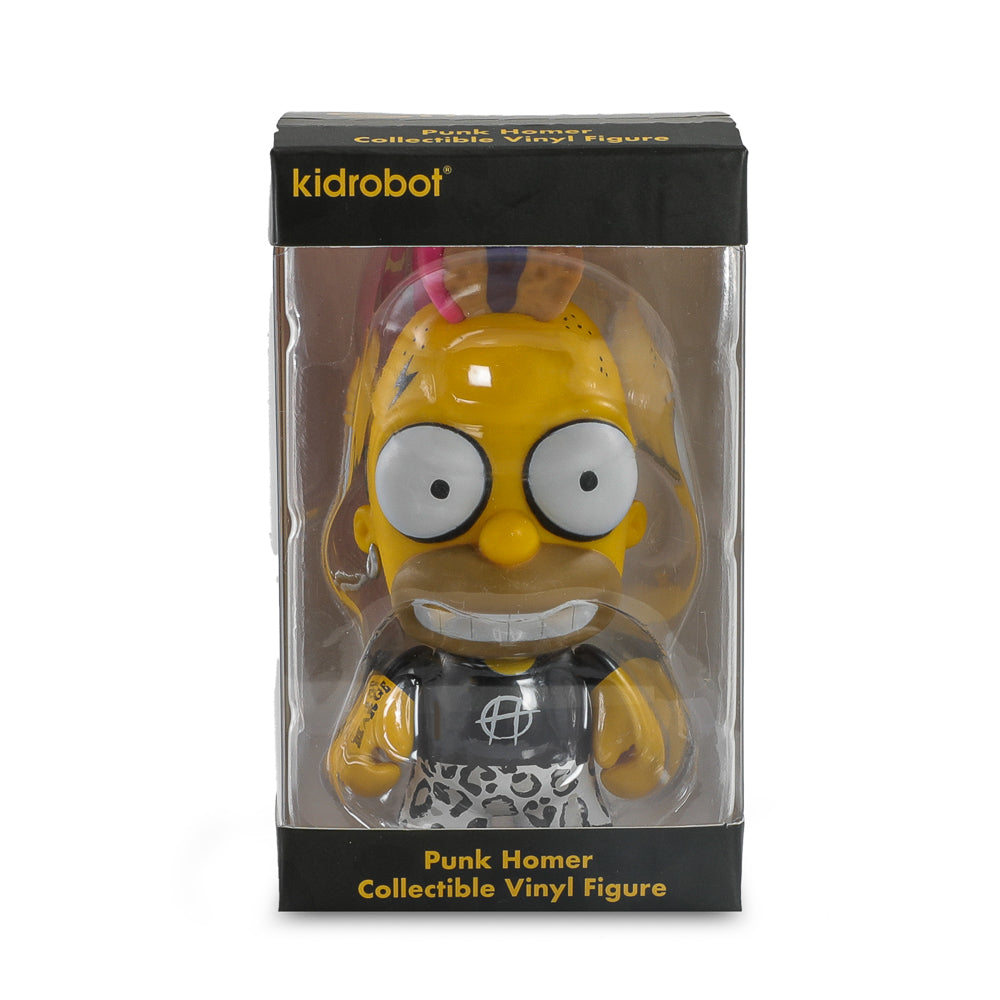 Limited edition 3-inch vinyl mini figure of Homer Simpson from The Simpsons, Donut Riot Punk, pink glaze edition, sold out.