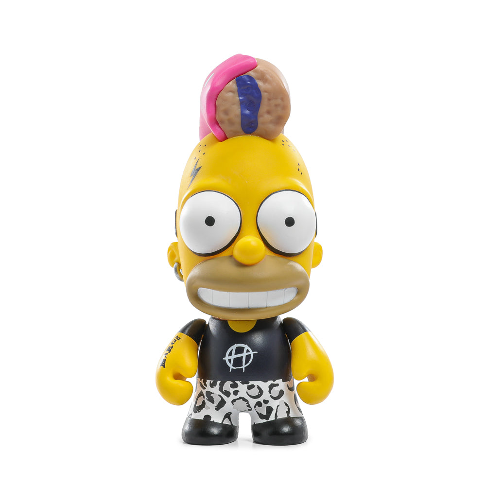 Limited edition Pink Glaze Homer vinyl mini figure from The Simpsons, showcasing Punk Homer with donut details, 3-inch collectible.