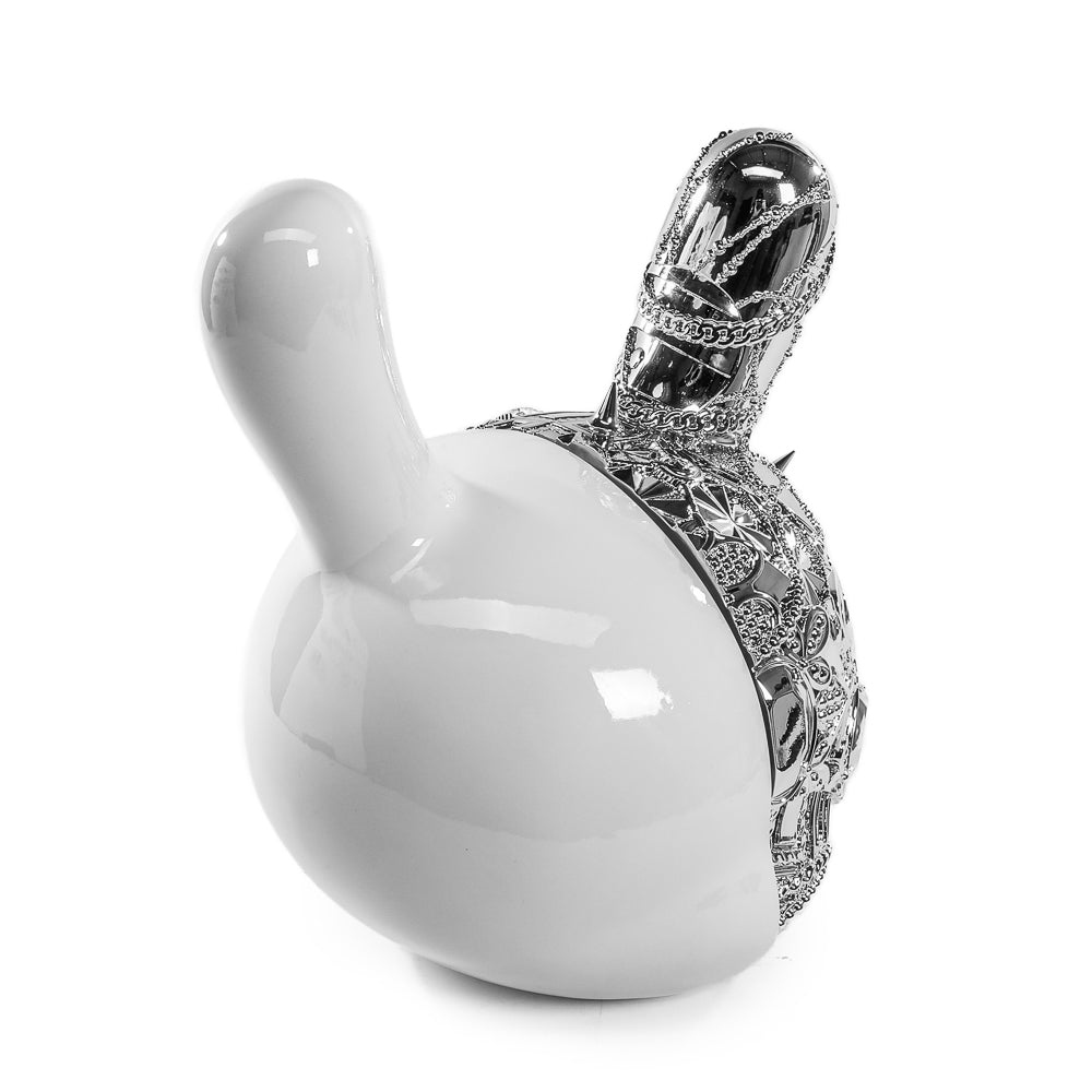 12-inch Dunny art figure "Crown Jewels" by Tristan Eaton, white and silver limited edition 20th anniversary collectible.