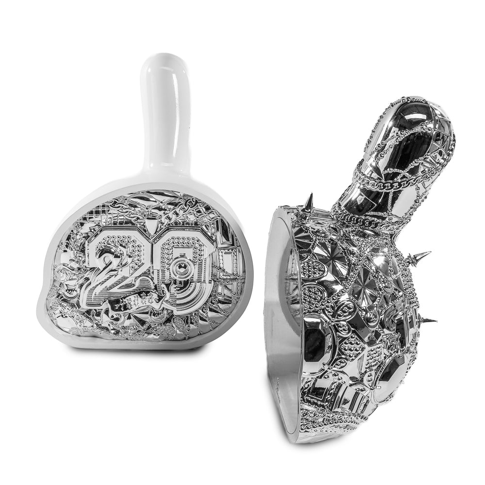 12-inch Dunny art figure by Tristan Eaton, Crown Jewels limited edition in white and silver, celebrating 20th anniversary.