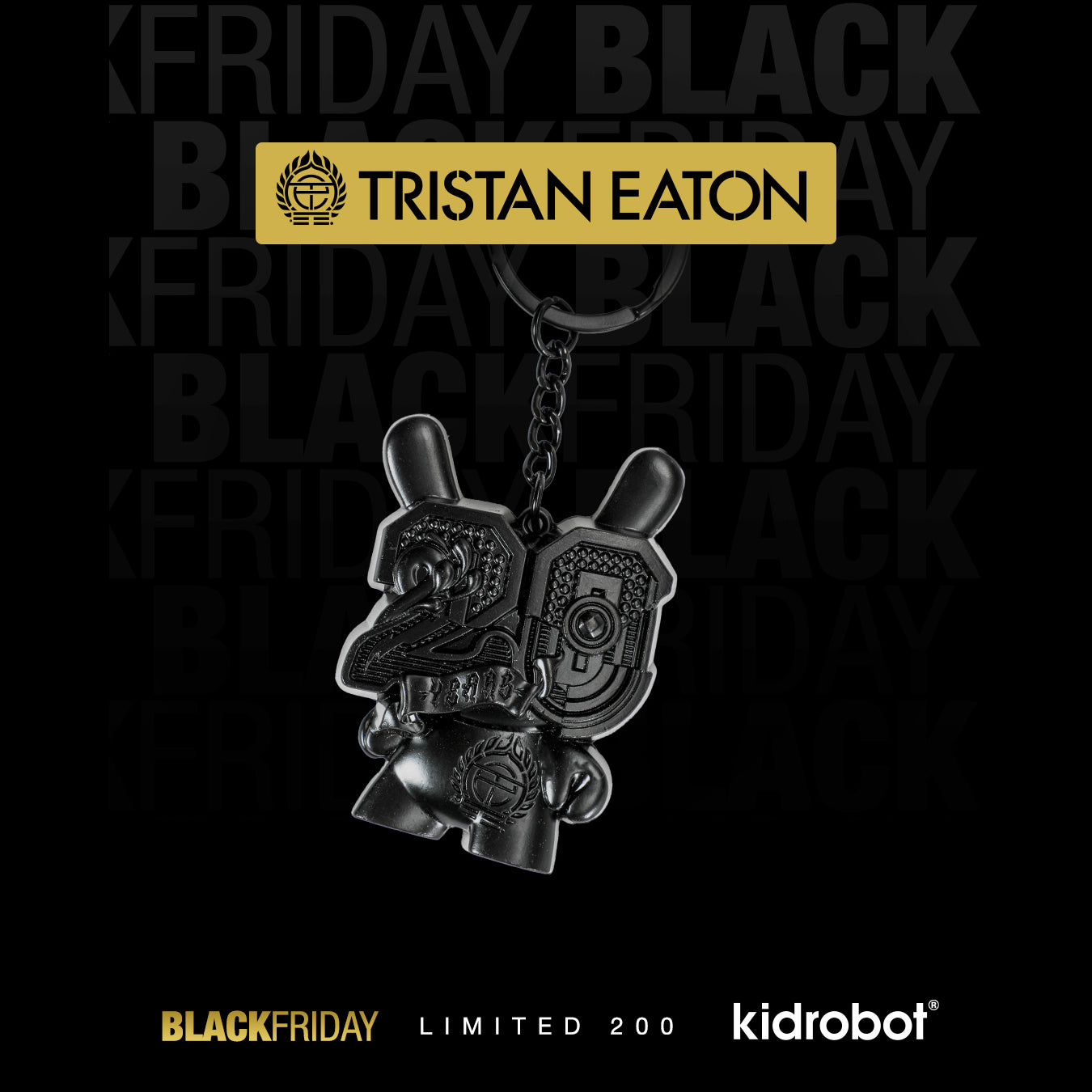 Tristan Eaton 20インチ　dunny 2005 kidrobot 20th Anniversary Solid Metal Dunny Keychain - “Shock Black” by