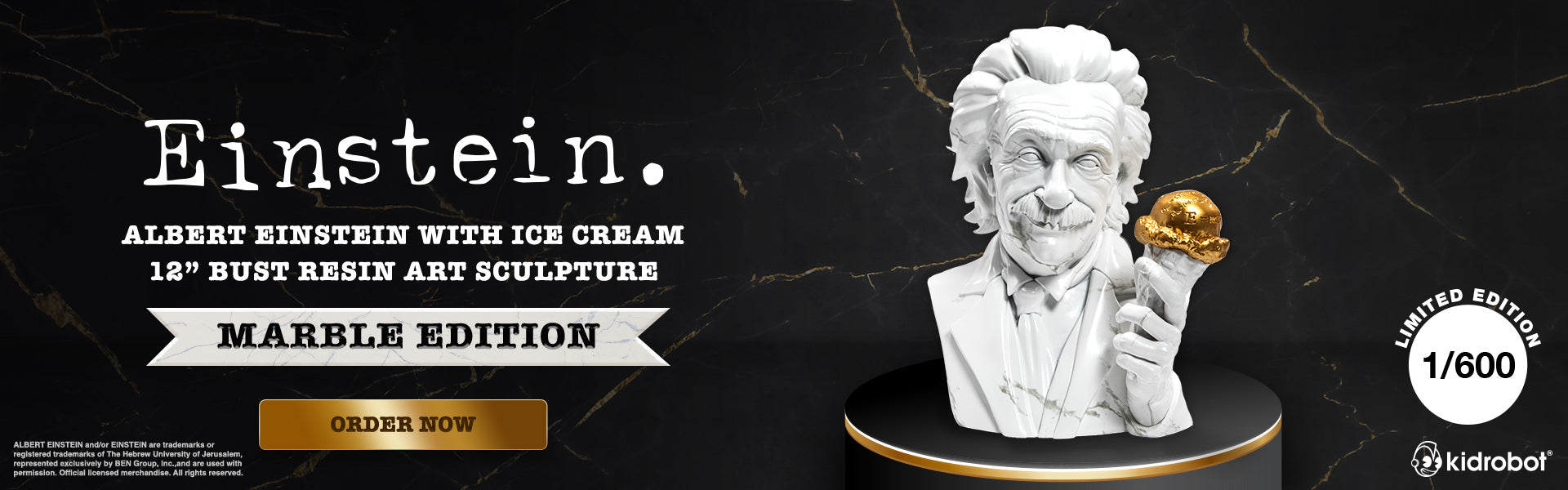 BLACK FRIDAY! Albert Einstein with Ice Cream 12” Bust Resin Art Sculpture - Marble Edition (Limited Edition of 600) (PRE-ORDER)