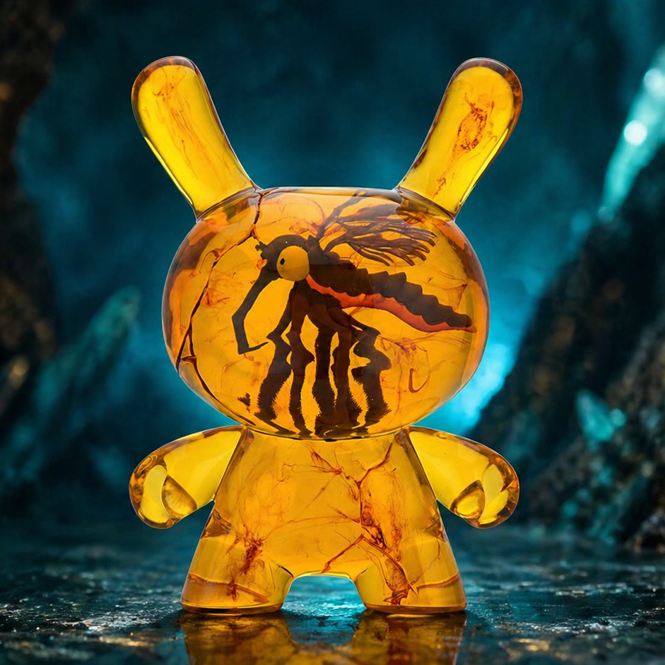 Amber Dunny 8-inch resin art figure by Kidrobot, featuring a stylized Dunny design with amber-colored resin details.