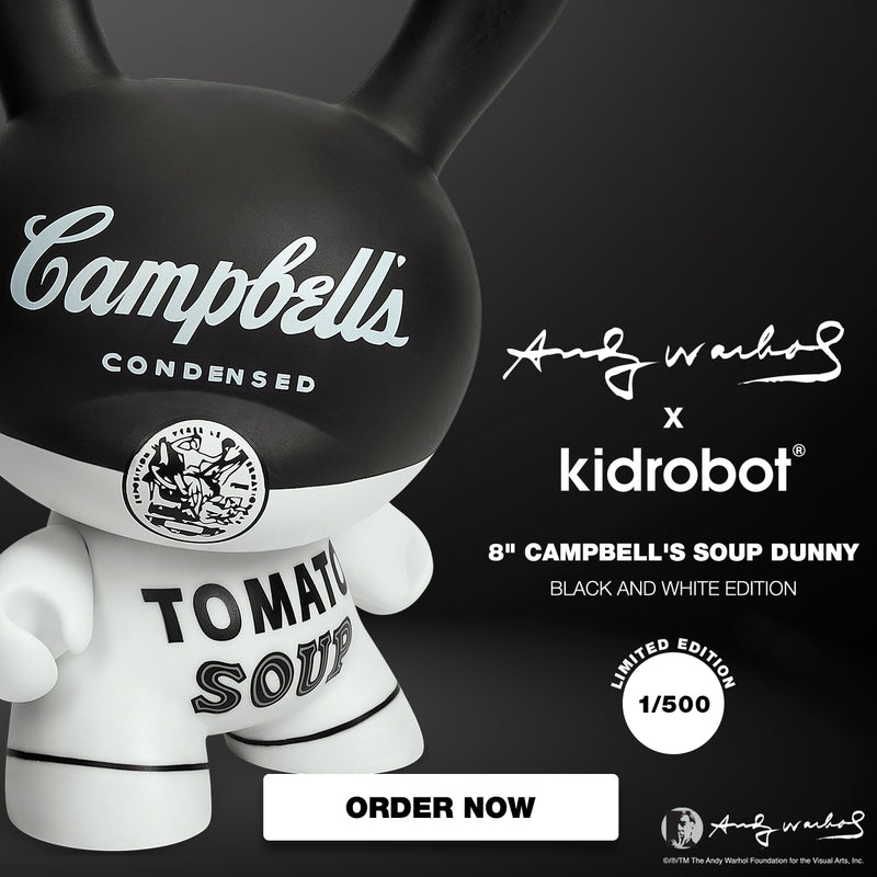 Andy Warhol 8 inch Campbell's Soup Dunny - Black and White Edition