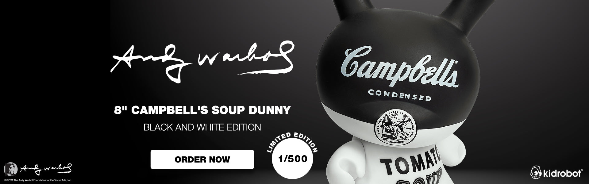 Andy Warhol 8 inch Campbell's Soup Dunny - Black and White Edition