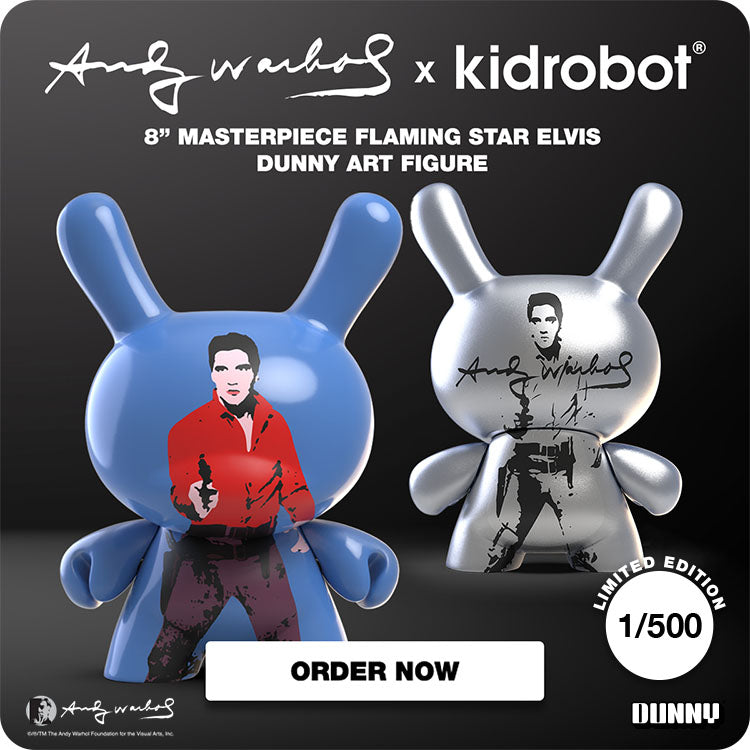 Buy the Limited Edition Andy Warhol Elvis Flaming Star Dunny - Limited to 500 worldwide now at Kidrobot.com