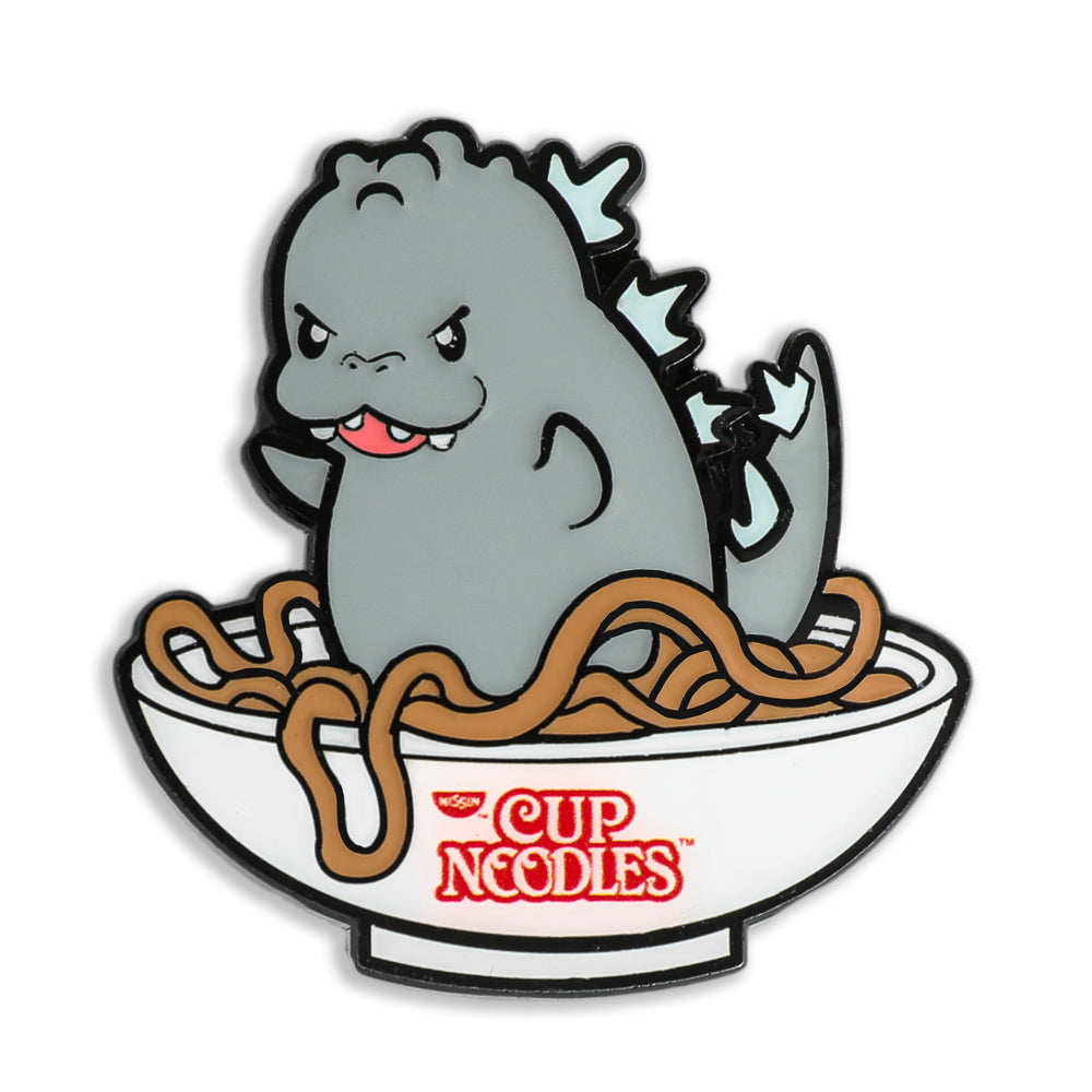 Nissin Cup Noodles x Godzilla enamel pin from the 1.5-inch premium pin series featuring Godzilla design.