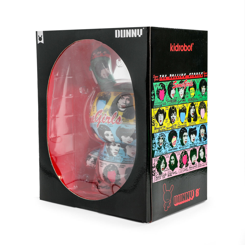 8-inch Dunny figure featuring The Rolling Stones Some Girls album art, limited edition collectible with vibrant design.