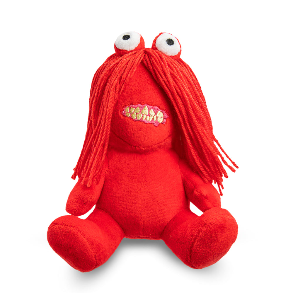 Don't Hug Me I'm Scared Phunny Plush - Red Guy - Kidrobot - Front View showing embroidered mouth