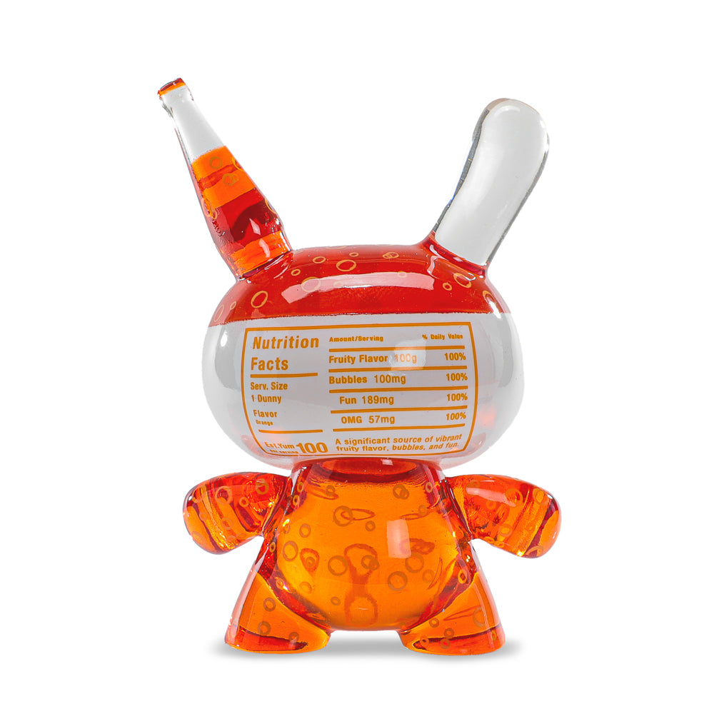 Kidrobot 3-inch Fanta Orange Resin Dunny art figure, Coca-Cola branded collectible toy with vibrant orange design.