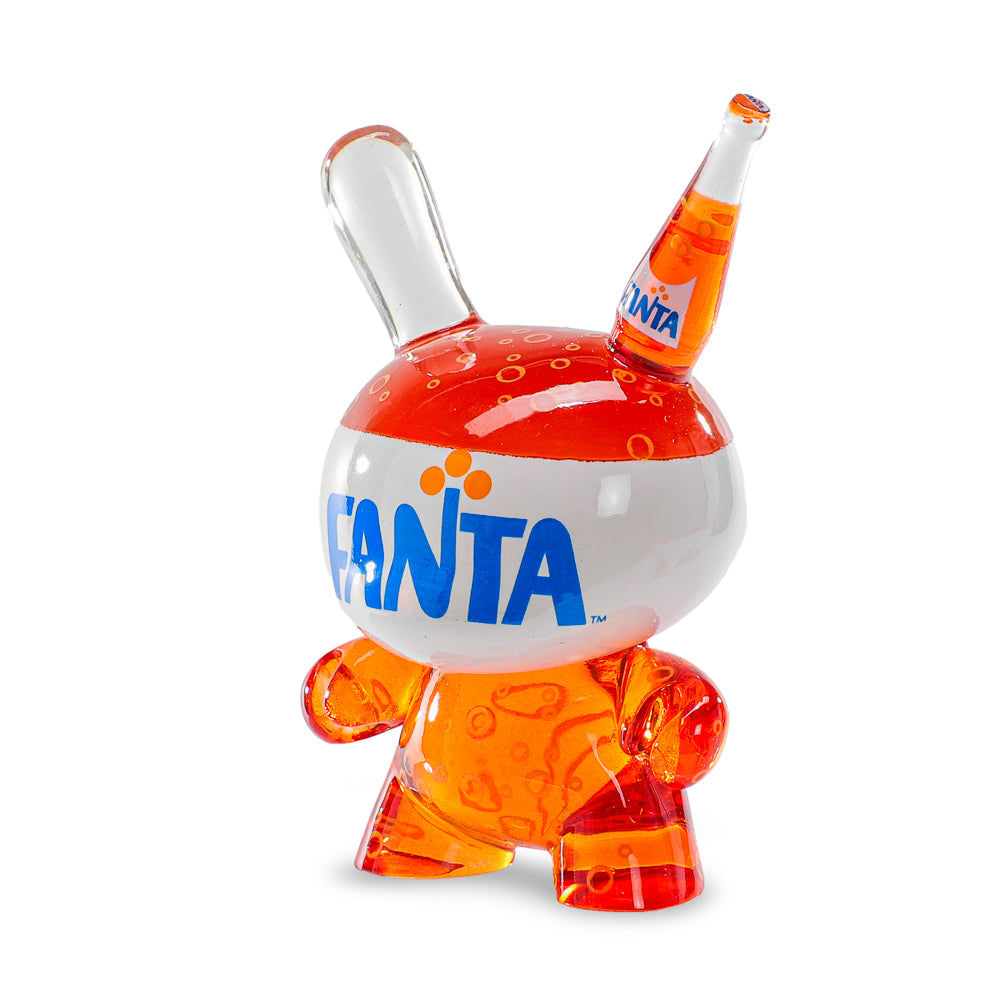 Kidrobot and Coca-Cola Fanta Orange 3-inch resin Dunny art figure, detailed collectible toy with vibrant orange design.