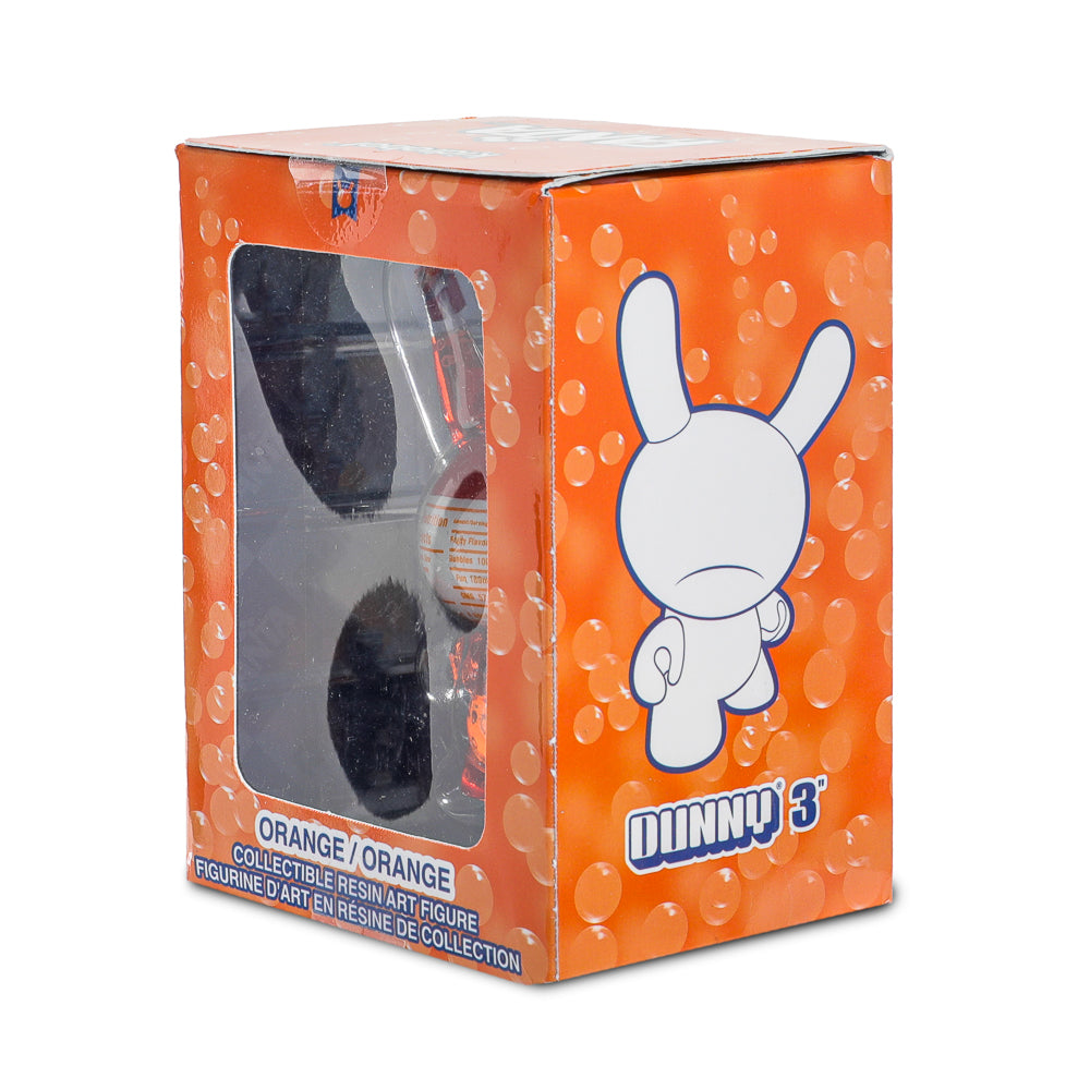 Kidrobot Coca-Cola Fanta 3-inch orange resin Dunny art figure, detailed collectible with vibrant orange color and unique design.