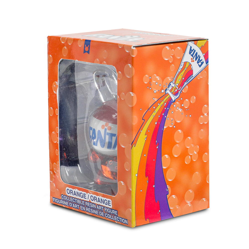 Kidrobot Fanta Orange resin Dunny art figure, 3-inch collectible toy with vibrant orange design, branded by Coca-Cola.
