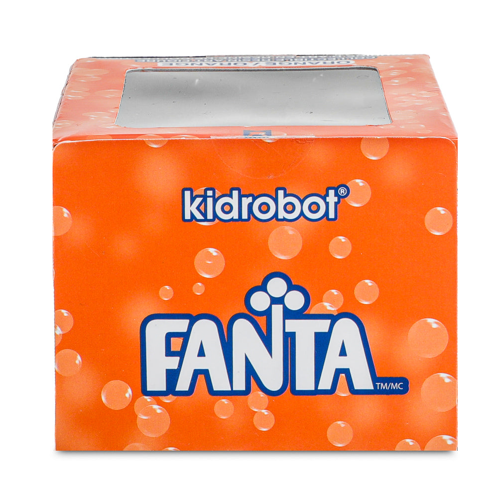 Kidrobot Fanta Orange 3-inch resin Dunny art figure, Coca-Cola branded collectible with vibrant orange design and detailed features.