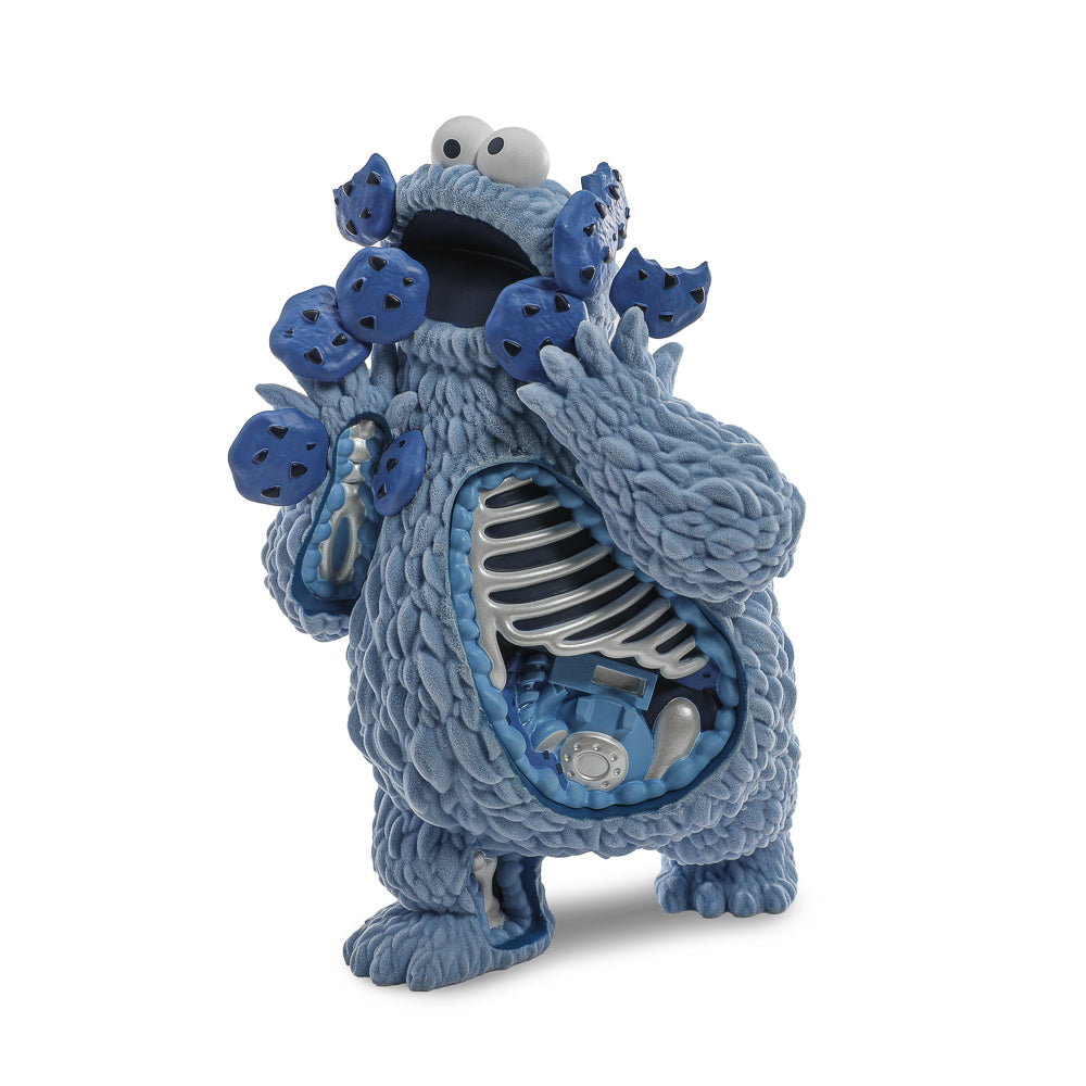 Sesame Street Kaiju Anatomy Cookie Monster 8-inch flocked vinyl art figure in blue pearl edition, limited to 200 pieces.