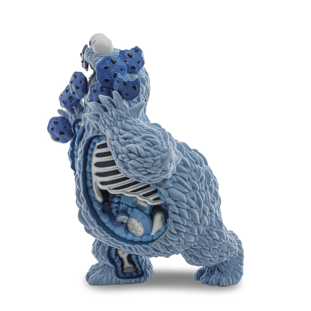 Sesame Street Kaiju Anatomy Cookie Monster 8-inch flocked vinyl art figure in blue pearl edition, limited to 200 pieces.