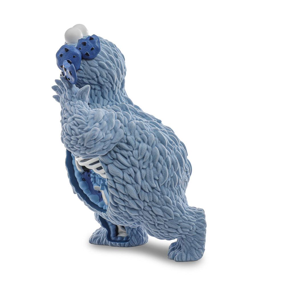 Sesame Street Kaiju Anatomy Cookie Monster 8-inch blue flocked vinyl art figure, limited edition collectible, detailed design.