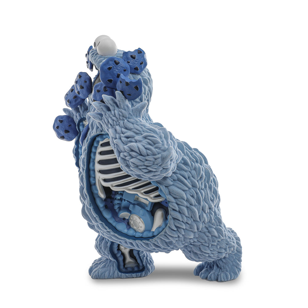 Sesame Street Kaiju Anatomy Cookie Monster 8-inch flocked vinyl art figure in blue pearl edition, limited to 200 pieces.