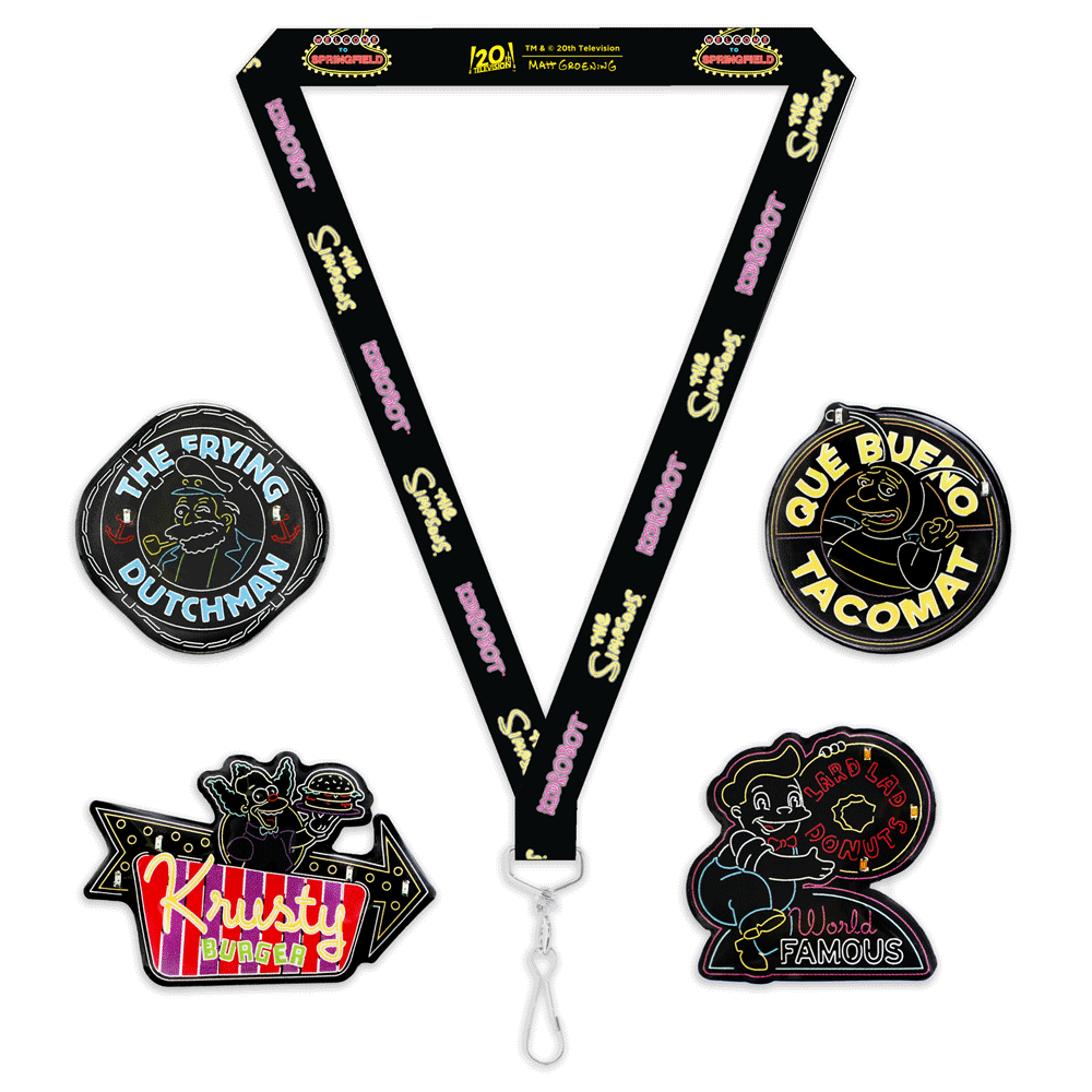 2024 CON EXCLUSIVE: The Simpsons Neon Signs Light-Up Pins & Lanyard Set (Limited Edition of 1000) - Kidrobot