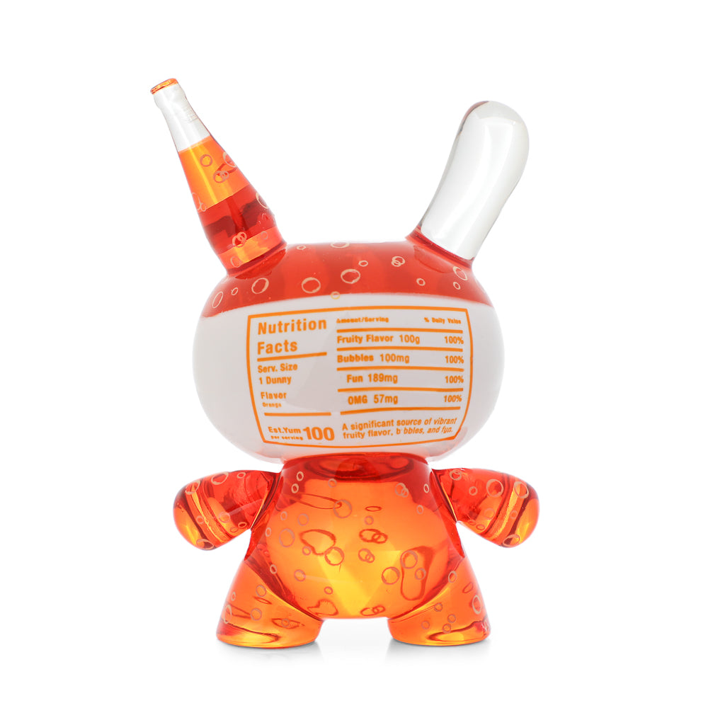Set of four Kidrobot Coca-Cola Fanta 3-inch resin Dunny art figures in vibrant, playful designs on a white background.
