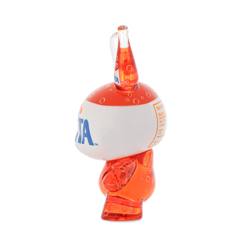 Set of four Kidrobot Coca-Cola Fanta 3-inch resin Dunny art figures, colorful collectible toy art pieces.