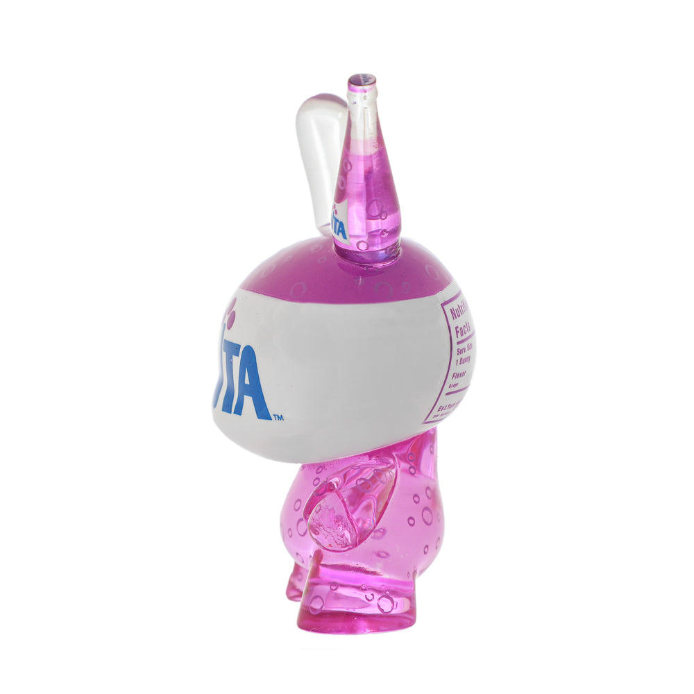 Set of four Kidrobot Coca-Cola Fanta 3-inch resin Dunny art figures, colorful collectible toys with playful designs.