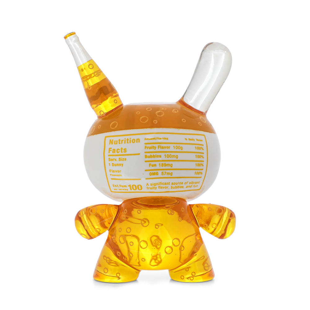Four 3-inch resin Dunny art figures by Kidrobot and Fanta in a colorful Coca-Cola-themed 4-pack display.