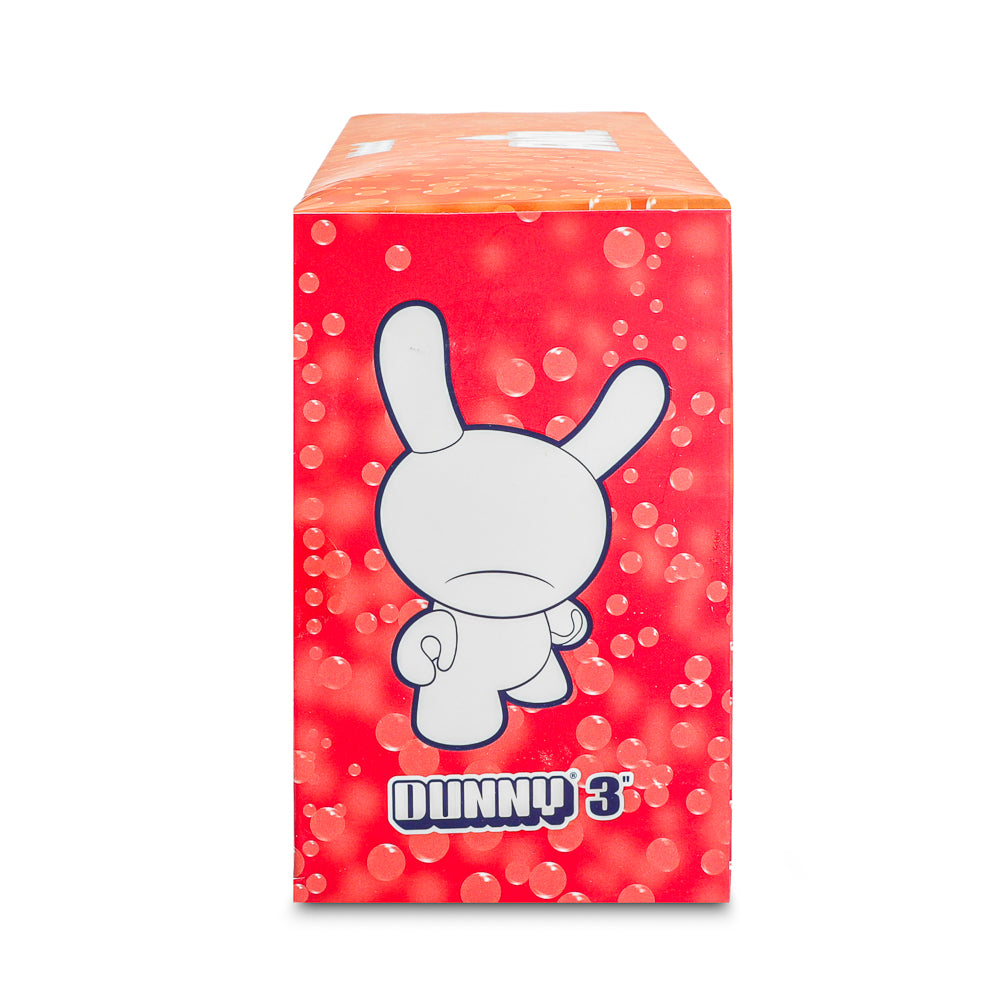 Set of four Kidrobot Coca-Cola Fanta 3-inch resin Dunny art figures in vibrant, collectible toy design.