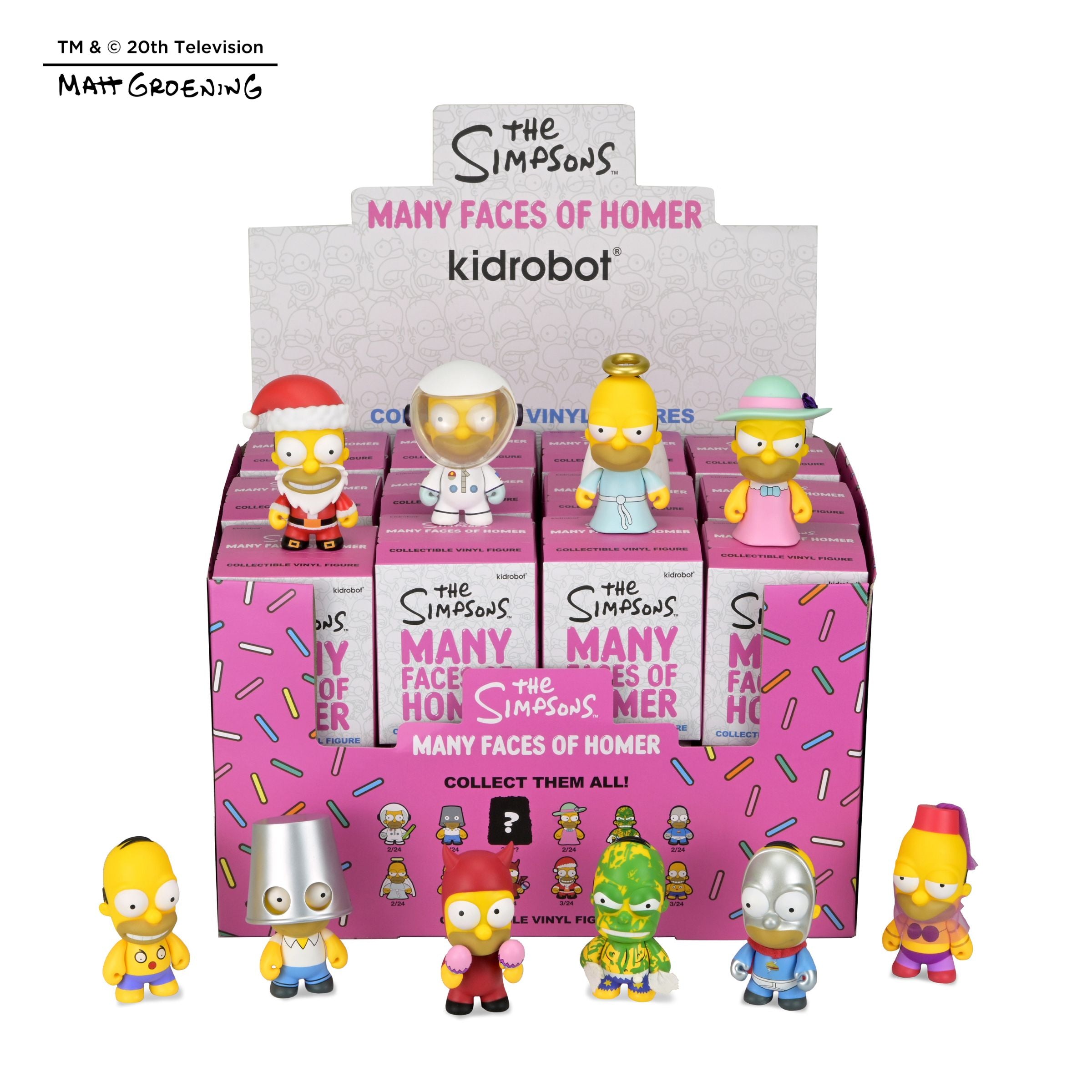 The Simpsons Many Faces of Homer mini figure from the blind box series showing Homer with various facial expressions.