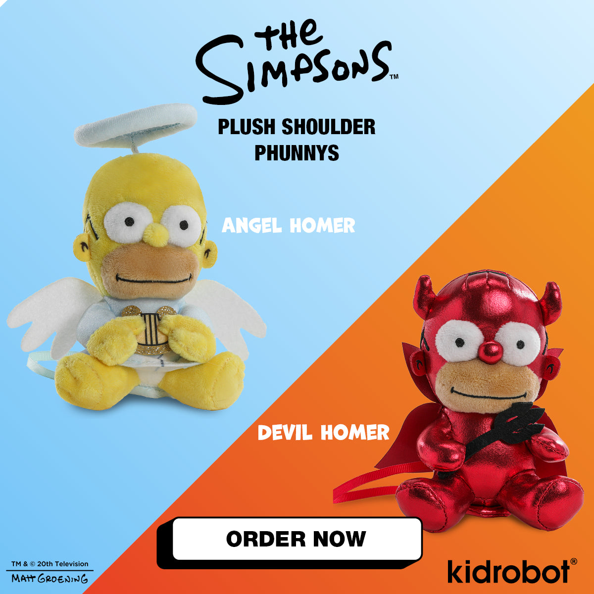 The Simpsons - Homer Angel and Homer Devil Plush Shoulder Phunny 2-Pack Bundle on Kidrobot.com