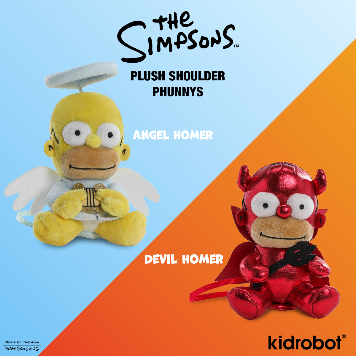 The Simpsons Homer Angel and Homer Devil plush shoulder figures from the Phunny 2-pack bundle, featuring soft, detailed character designs.