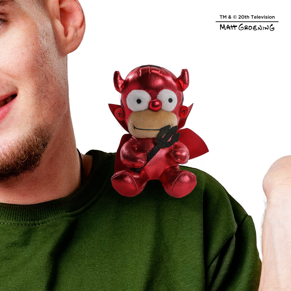 The Simpsons Homer Devil plush shoulder toy from Phunny series, featuring Homer as a devil character with bright colors and soft fabric.