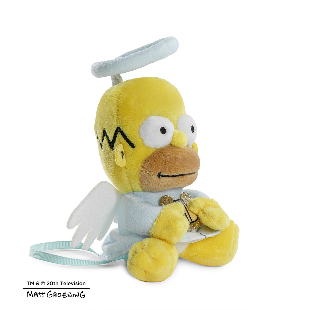 Angel Homer Simpson plush shoulder toy from The Simpsons Phunny collection, featuring Homer as an angel with detailed plush fabric.