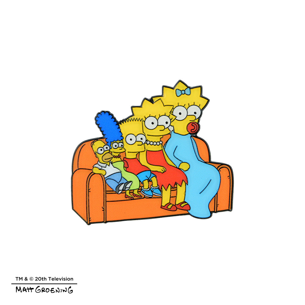 The Simpsons Couch Gag enamel pin series featuring colorful collectible pins of iconic couch gag characters from the animated TV show.