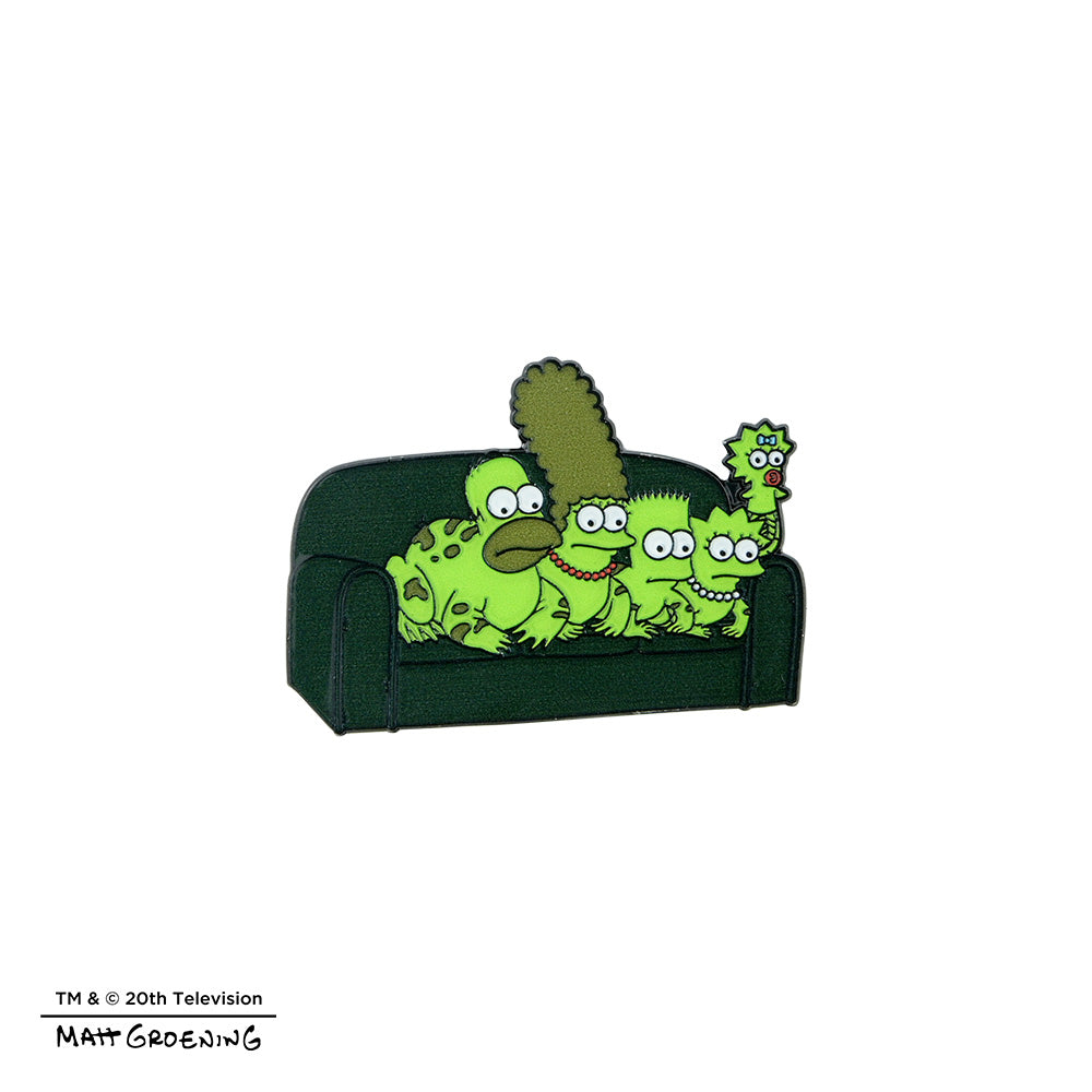 The Simpsons Couch Gag enamel pin series featuring characters in a colorful, collectible design, perfect for fans and pin collectors.