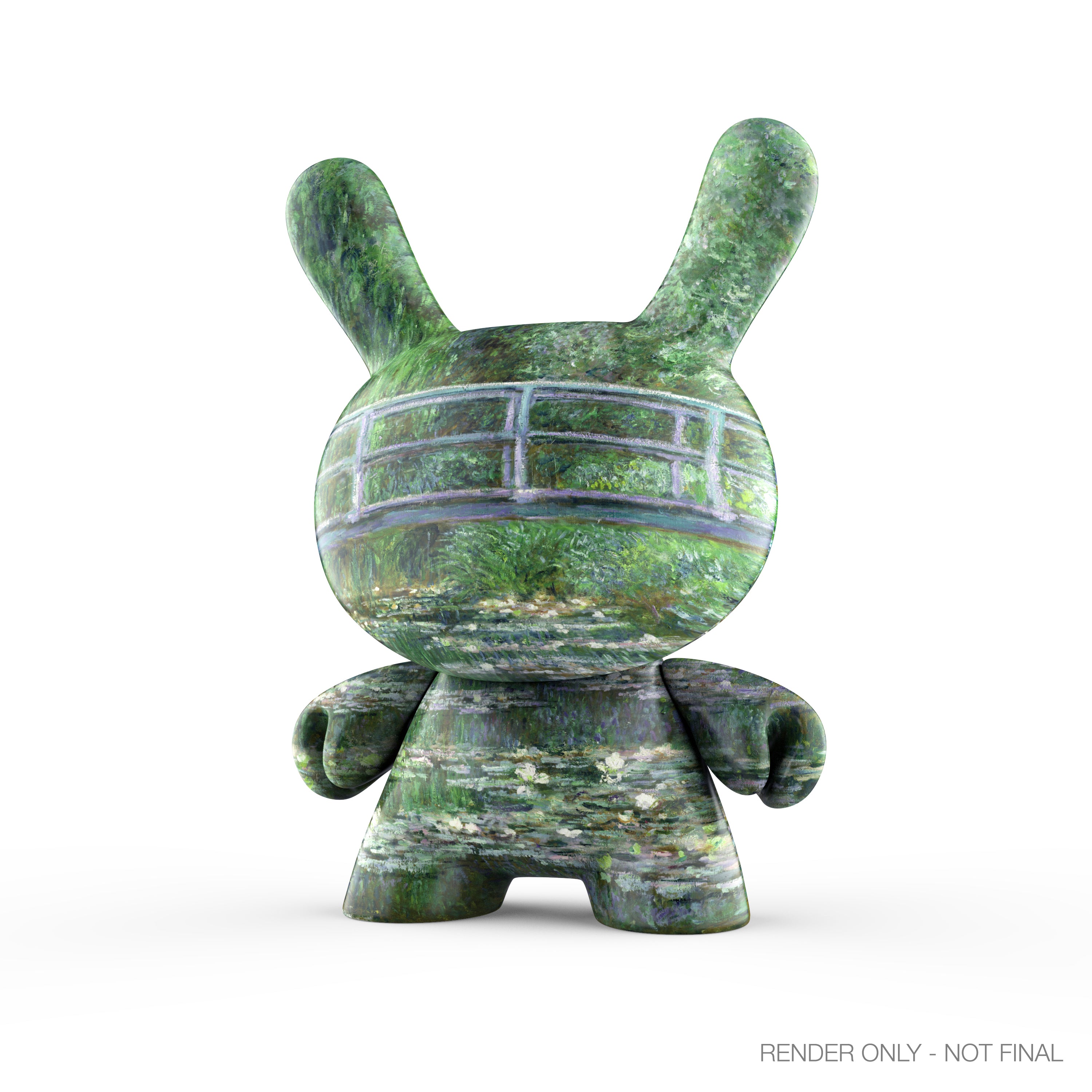 The Met 3-inch Dunny vinyl art figure inspired by Monet's Water Lilies painting, showcasing a detailed, miniature collectible art piece.