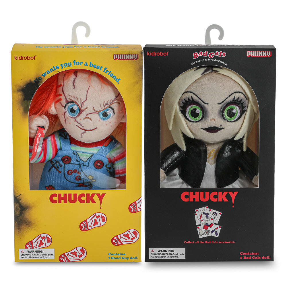 Bride of Chucky – Evil Chucky and Tiffany Phunny Plush Standing in Box 2-Pack - Kidrobot - Shop Collectible Art Toys and Plush at Kidrobot.com